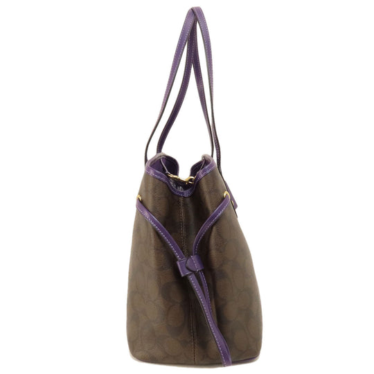 COACH Tote Bag F57842 PVC Brown Signature Women Used Authentic