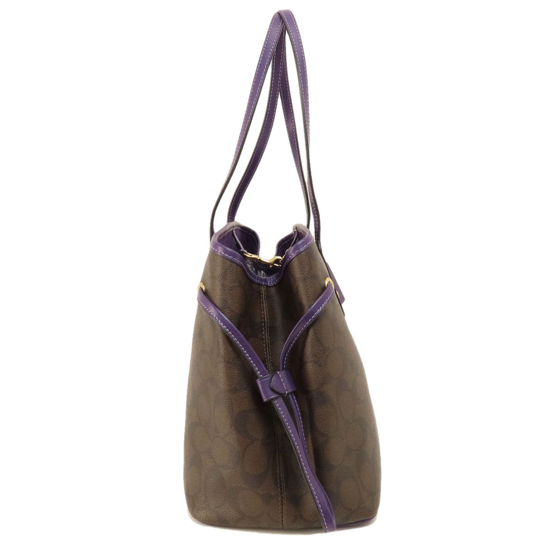 COACH Tote Bag F57842 PVC Brown Signature Women Used Authentic