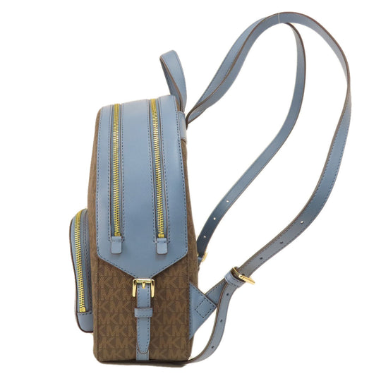 MICHAEL KORS Backpack Leather, Coated Canvas Brown MK signature Women Used Authentic