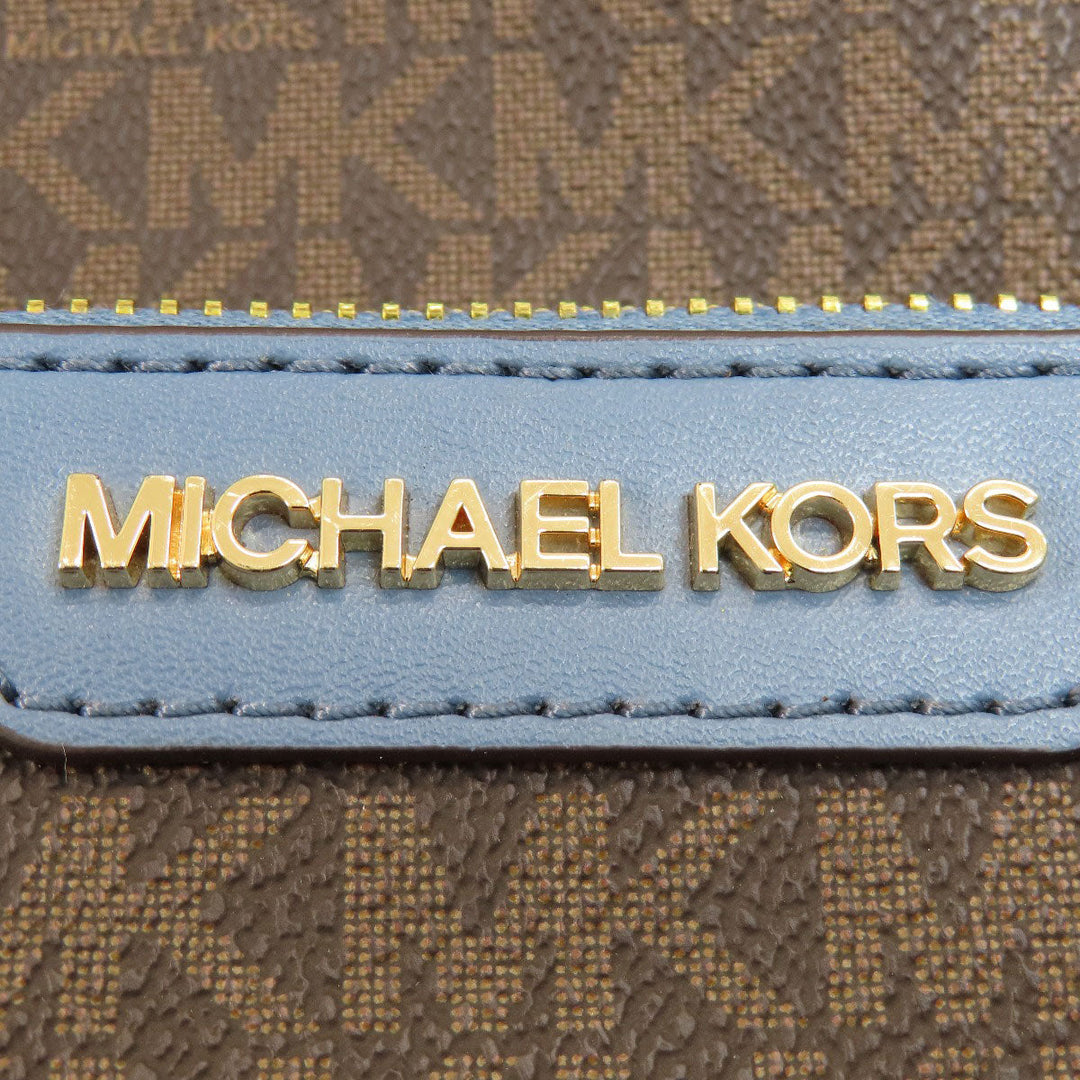 MICHAEL KORS Backpack Leather, Coated Canvas Brown MK signature Women Used Authentic