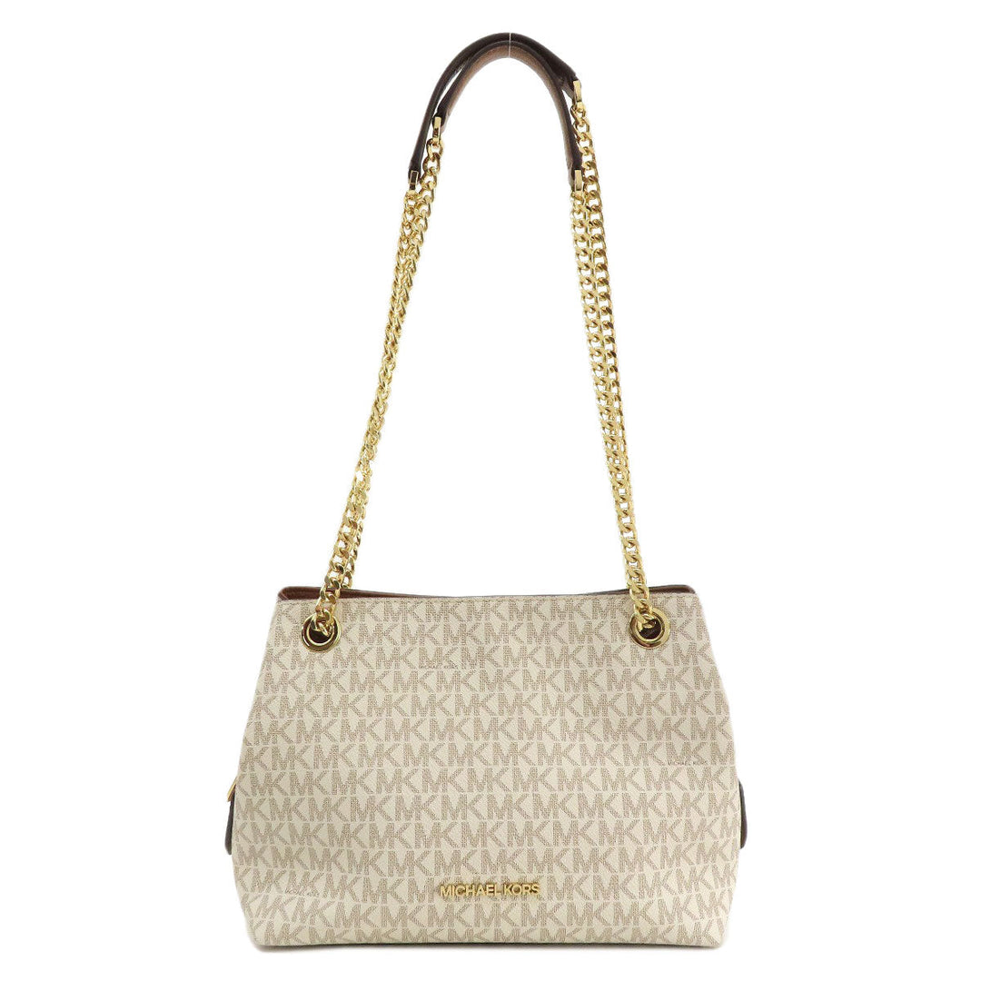 MICHAEL KORS Handbag PVC white MK Signature ChainShoulder Women Used Authentic