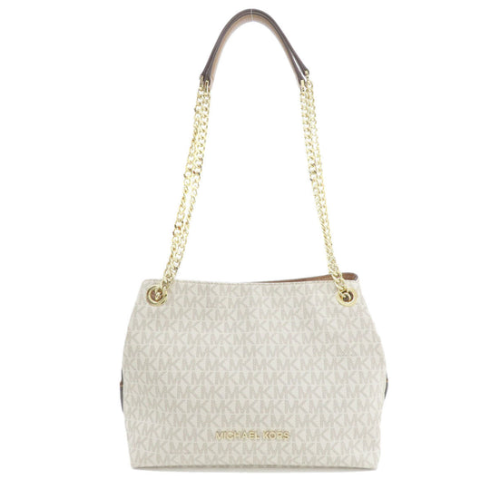 MICHAEL KORS Tote Bag Leather, Coated Canvas white MK signature Women Used Authentic