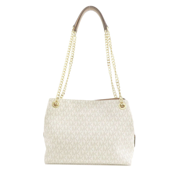 MICHAEL KORS Tote Bag Leather, Coated Canvas white MK signature Women Used Authentic
