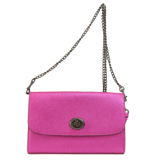 COACH Long Wallet Purse F22828 leather pink Chain wallet