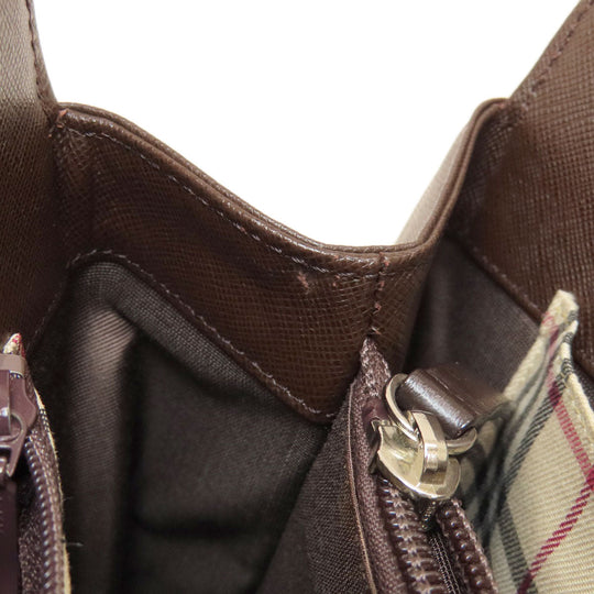 BURBERRY Handbag leather Brown logo Women Used Authentic