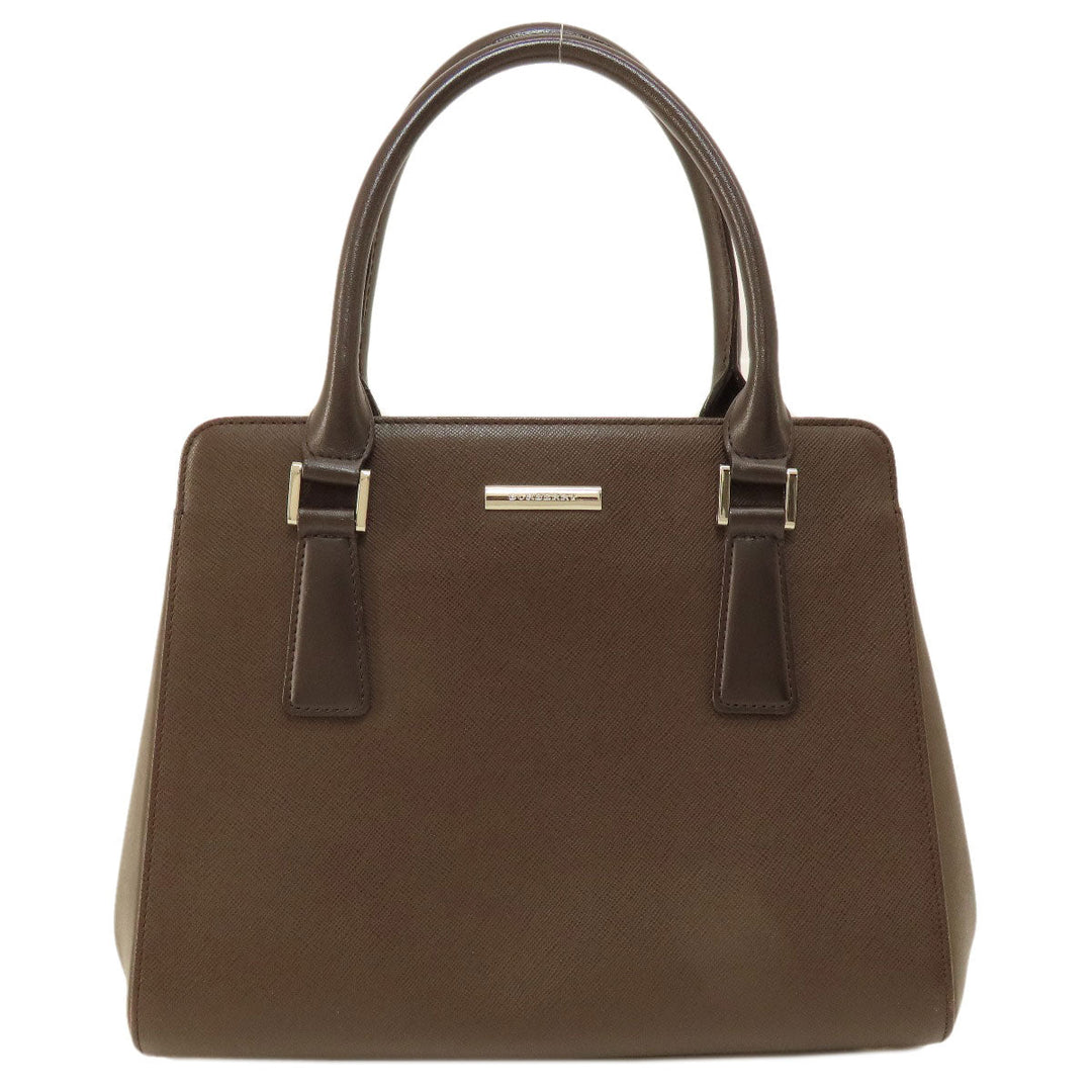 BURBERRY Handbag leather Brown logo Women Used Authentic