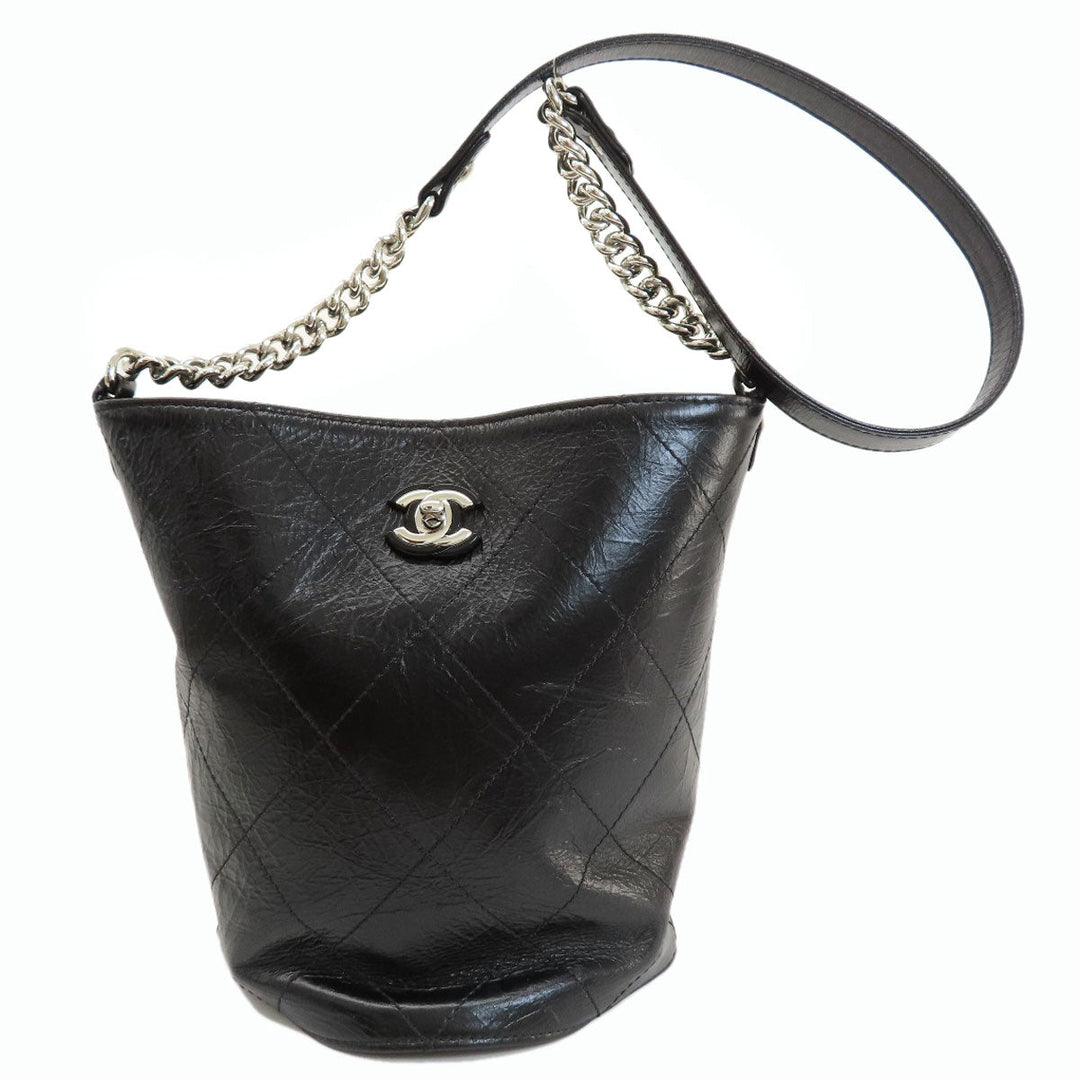 CHANEL Shoulder Bag Calfskin black Small Bucket COCO Mark SilverMetal