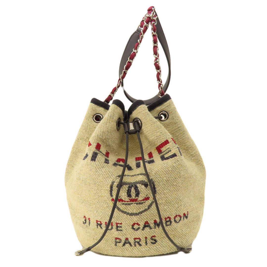 CHANEL Shoulder Bag canvas beige Deauville Drawstring Bag SilverMetal