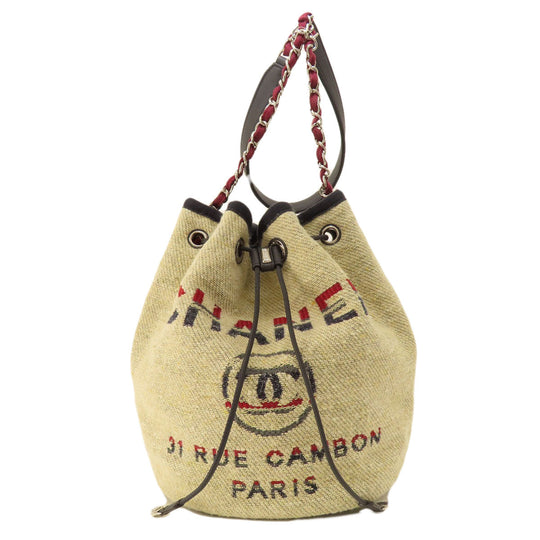 CHANEL Shoulder Bag canvas beige Deauville Drawstring Bag SilverMetal