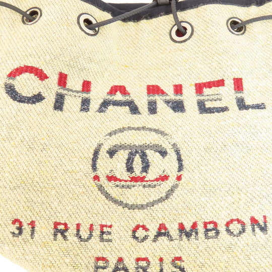 CHANEL Shoulder Bag canvas beige Deauville Drawstring Bag SilverMetal