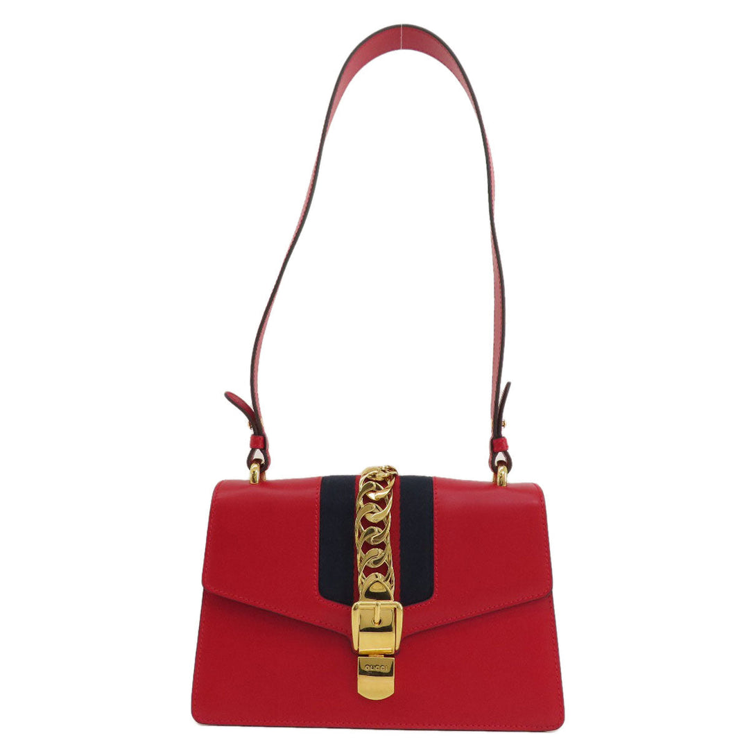 GUCCI Shoulder Bag 421882 leather Red Silvi Women Used Authentic