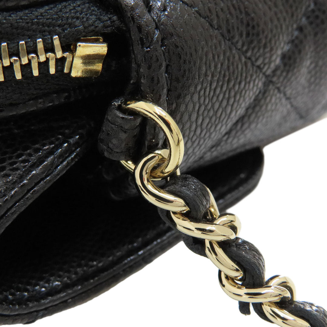 CHANEL Shoulder Bag Grained Calfskin Skin black ChainShoulder Matelasse Gold Metal