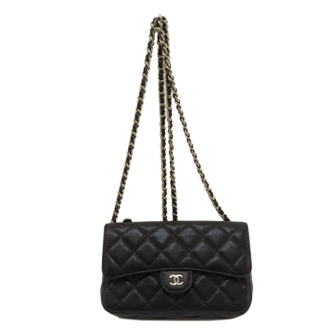 CHANEL Shoulder Bag Grained Calfskin Skin black ChainShoulder Matelasse Gold Metal