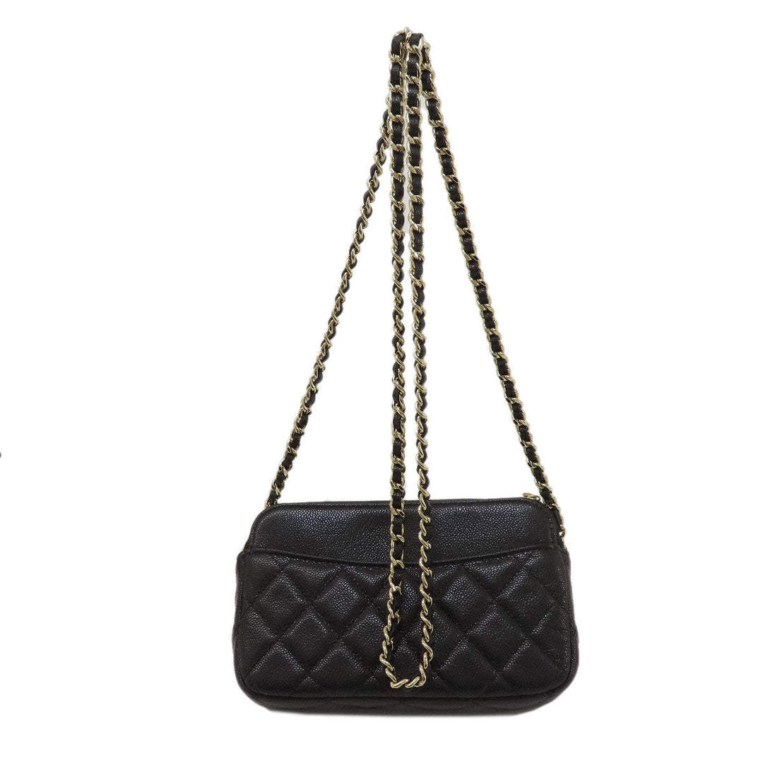 CHANEL Shoulder Bag Grained Calfskin Skin black ChainShoulder Matelasse Gold Metal