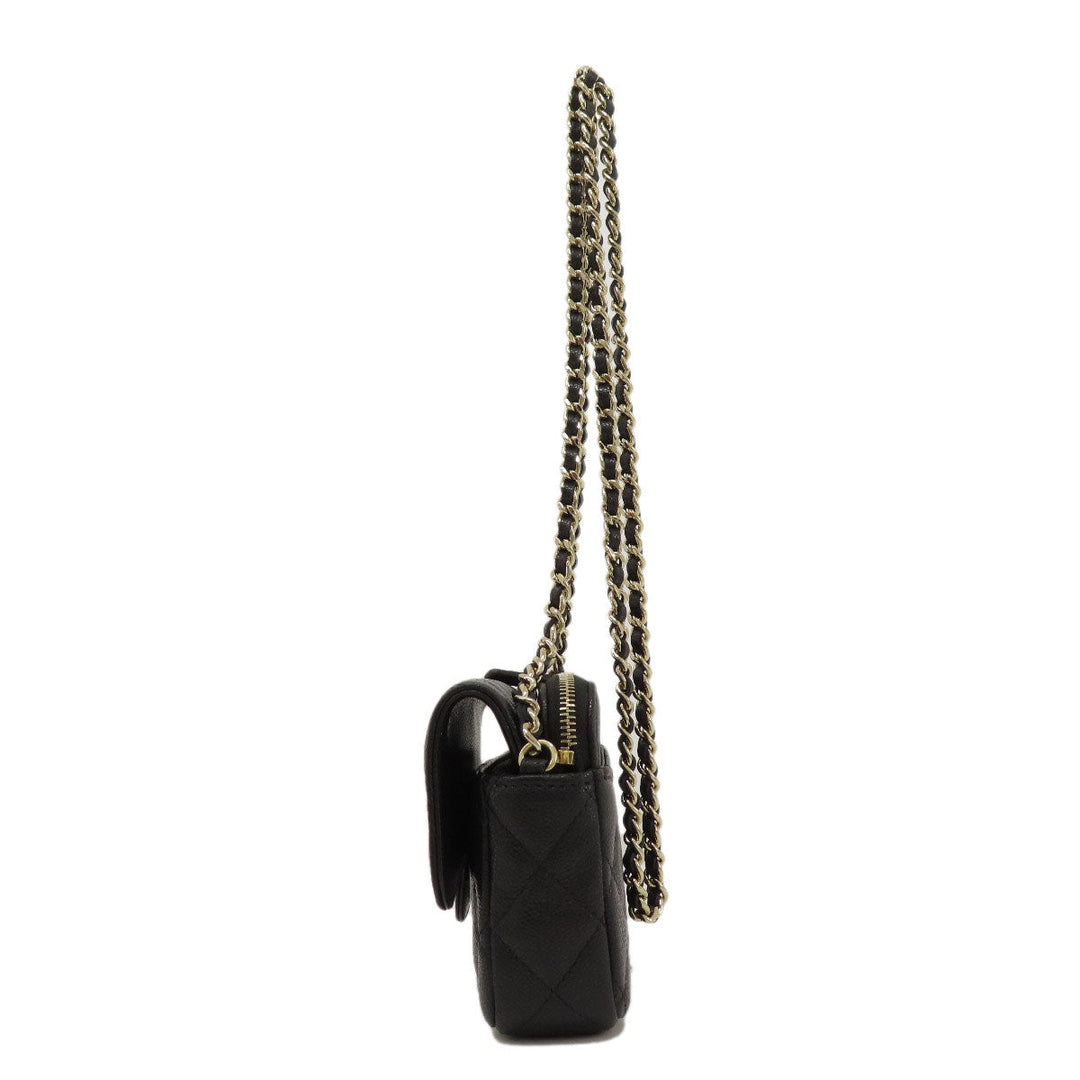 CHANEL Shoulder Bag Grained Calfskin Skin black ChainShoulder Matelasse Gold Metal