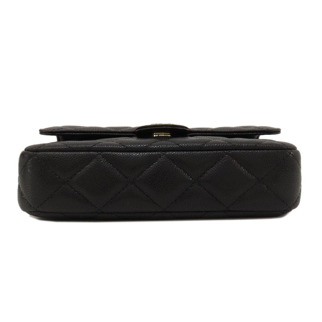 CHANEL Shoulder Bag Grained Calfskin Skin black ChainShoulder Matelasse Gold Metal