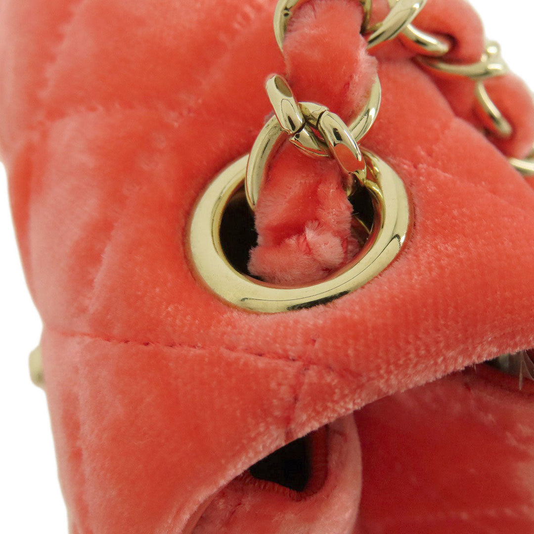 CHANEL Shoulder Bag Velor Red Mini Matelasse COCO Mark Gold Metal