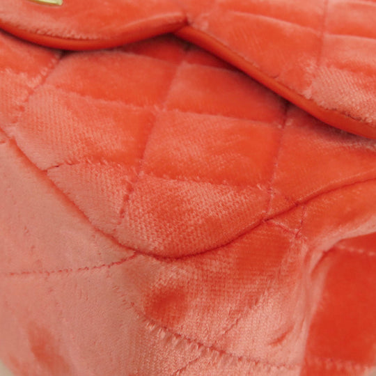 CHANEL Shoulder Bag Velor Red Mini Matelasse COCO Mark Gold Metal