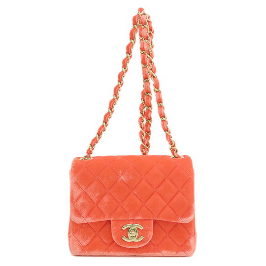 CHANEL Shoulder Bag Velor Red Mini Matelasse COCO Mark Gold Metal