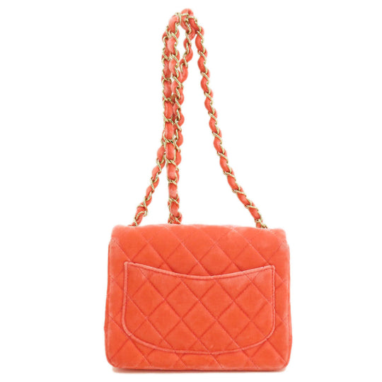 CHANEL Shoulder Bag Velor Red Mini Matelasse COCO Mark Gold Metal
