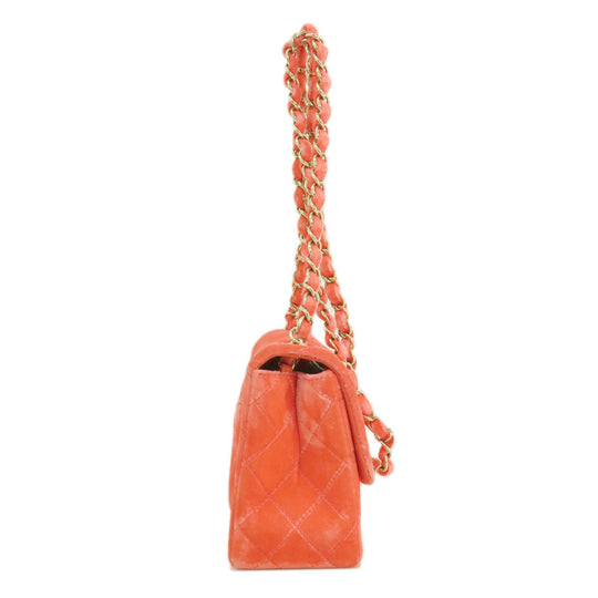 CHANEL Shoulder Bag Velor Red Mini Matelasse COCO Mark Gold Metal