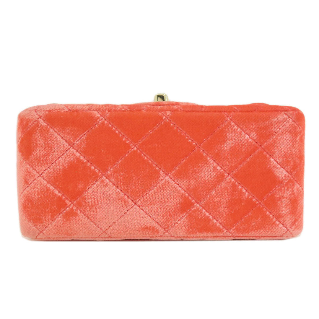 CHANEL Shoulder Bag Velor Red Mini Matelasse COCO Mark Gold Metal