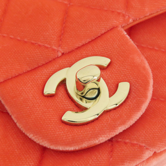 CHANEL Shoulder Bag Velor Red Mini Matelasse COCO Mark Gold Metal