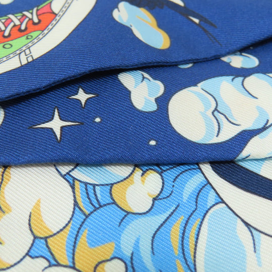 HERMES scarf silk blue Twilly Women Used Authentic