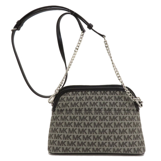 MICHAEL KORS Shoulder Bag canvas black MK signature Women Used Authentic