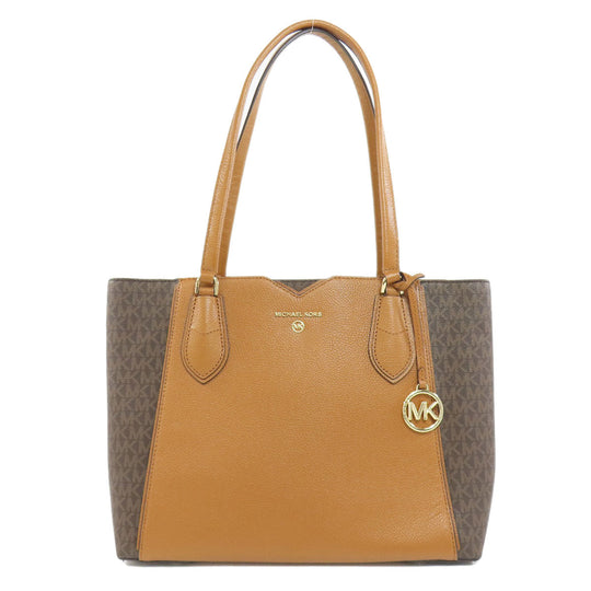 MICHAEL KORS Tote Bag PVC Brown MK signature Women Used Authentic