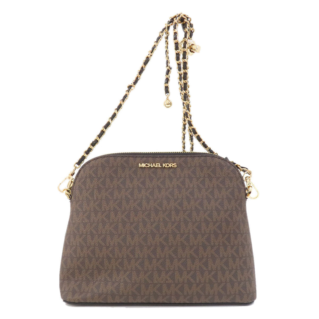 MICHAEL KORS Shoulder Bag PVC Brown MK Signature ChainShoulder Women Used Authentic