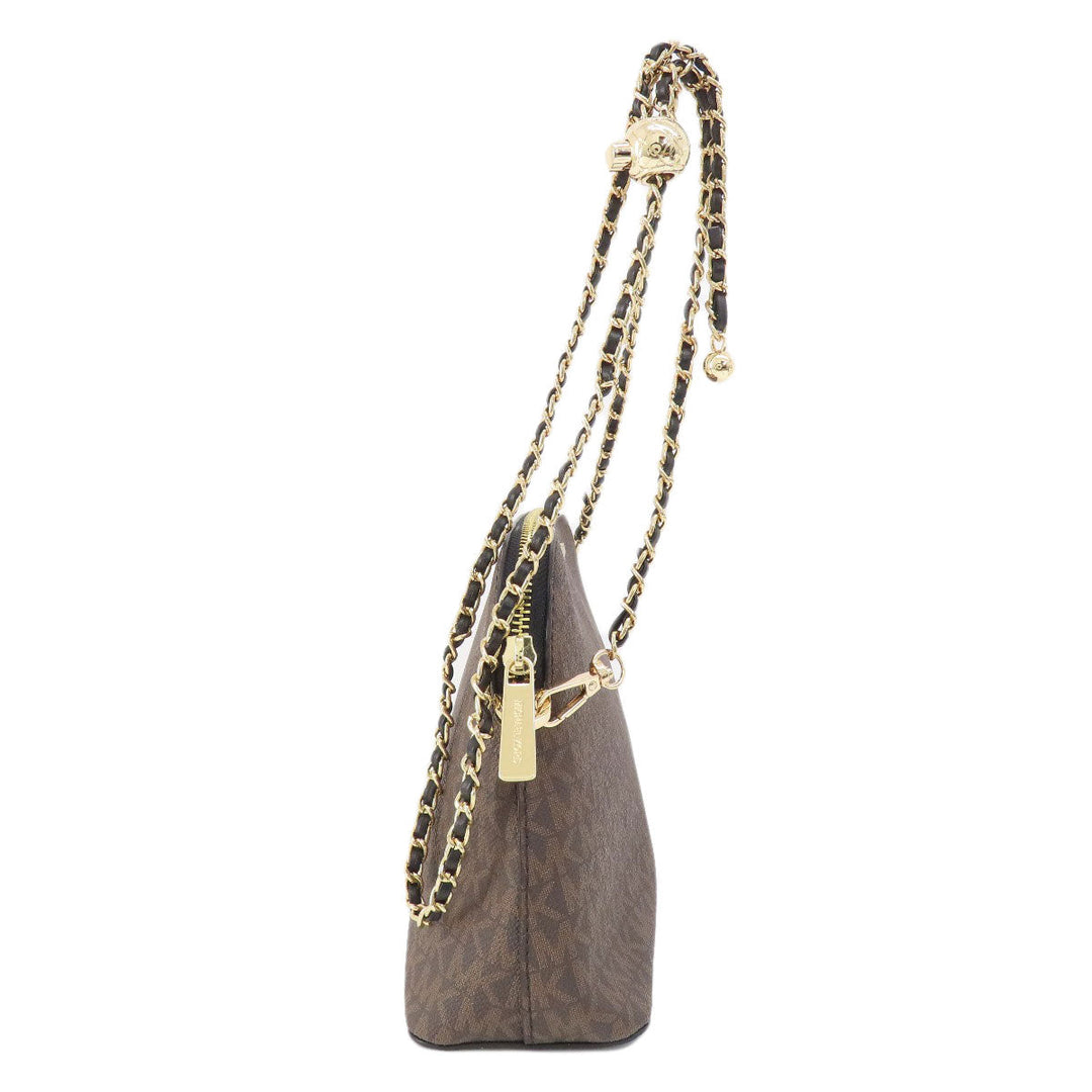 MICHAEL KORS Shoulder Bag PVC Brown MK Signature ChainShoulder Women Used Authentic