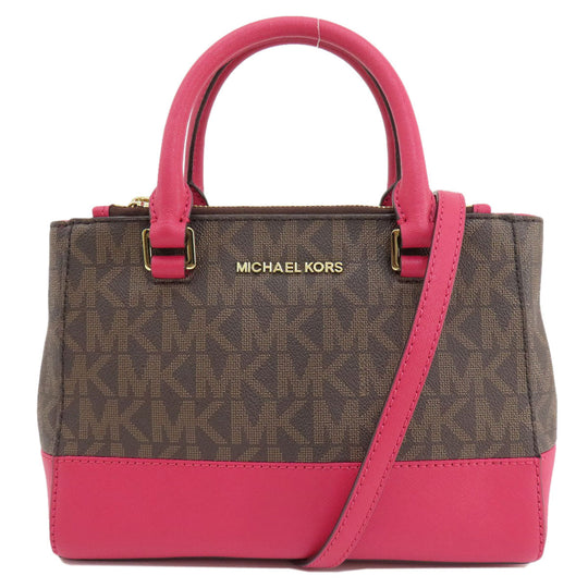MICHAEL KORS Handbag PVC Brown MK Signature 2WAY Women Used Authentic