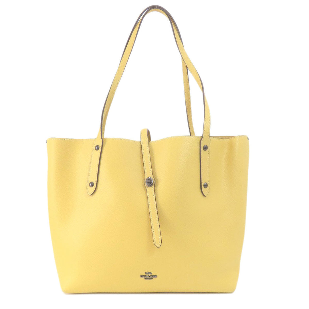 COACH Tote Bag leather yellow logo Women Used Authentic