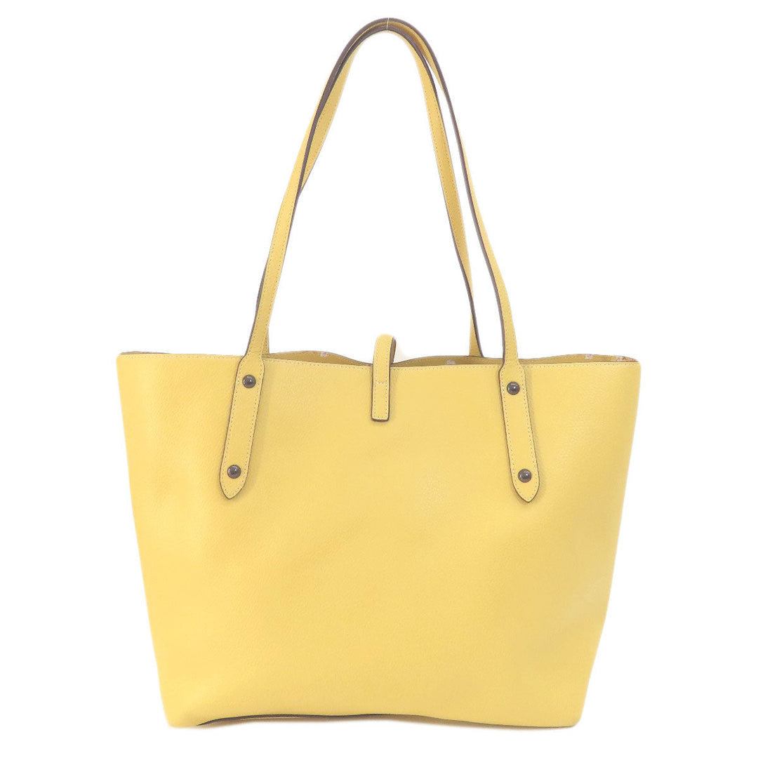 COACH Tote Bag leather yellow logo Women Used Authentic
