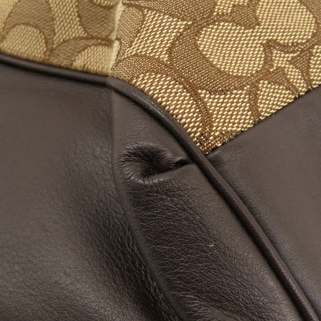 COACH Tote Bag F57612 Canvas, Leather Brown Signature Women Used Authentic