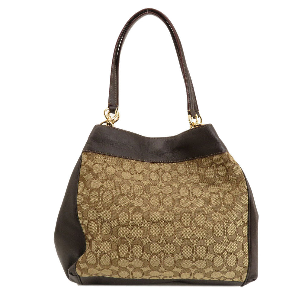 COACH Tote Bag F57612 Canvas, Leather Brown Signature Women Used Authentic