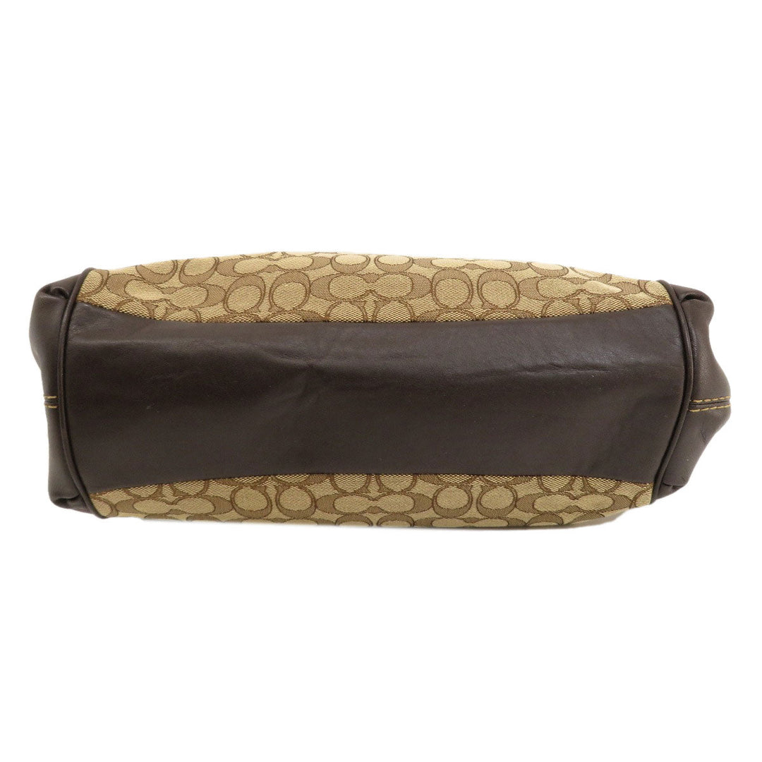 COACH Tote Bag F57612 Canvas, Leather Brown Signature Women Used Authentic