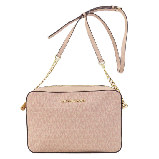MICHAEL KORS Shoulder Bag Leather, Coated Canvas pink MK signature Women Used Authentic