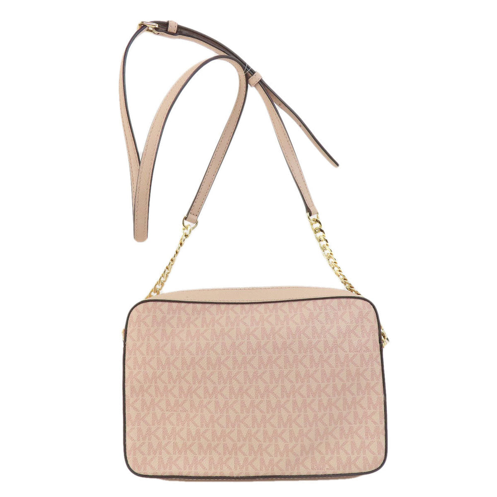 MICHAEL KORS Shoulder Bag Leather, Coated Canvas pink MK signature Women Used Authentic
