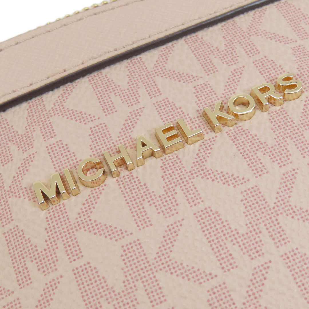 MICHAEL KORS Shoulder Bag Leather, Coated Canvas pink MK signature Women Used Authentic