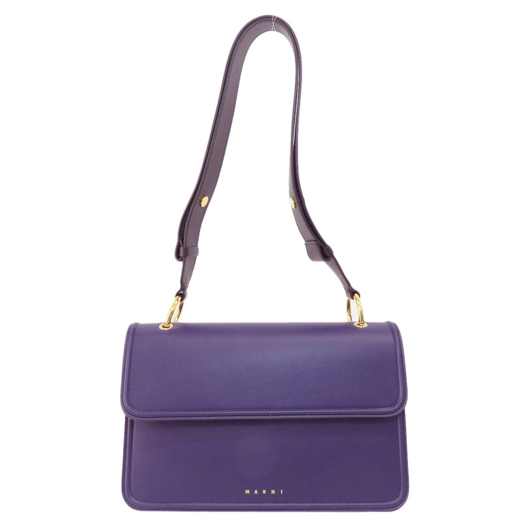 MARNI Shoulder Bag leather purple logo Women Used Authentic