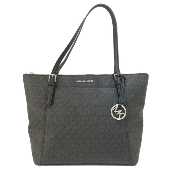 MICHAEL KORS Tote Bag Coated canvas black MK signature Women Used Authentic
