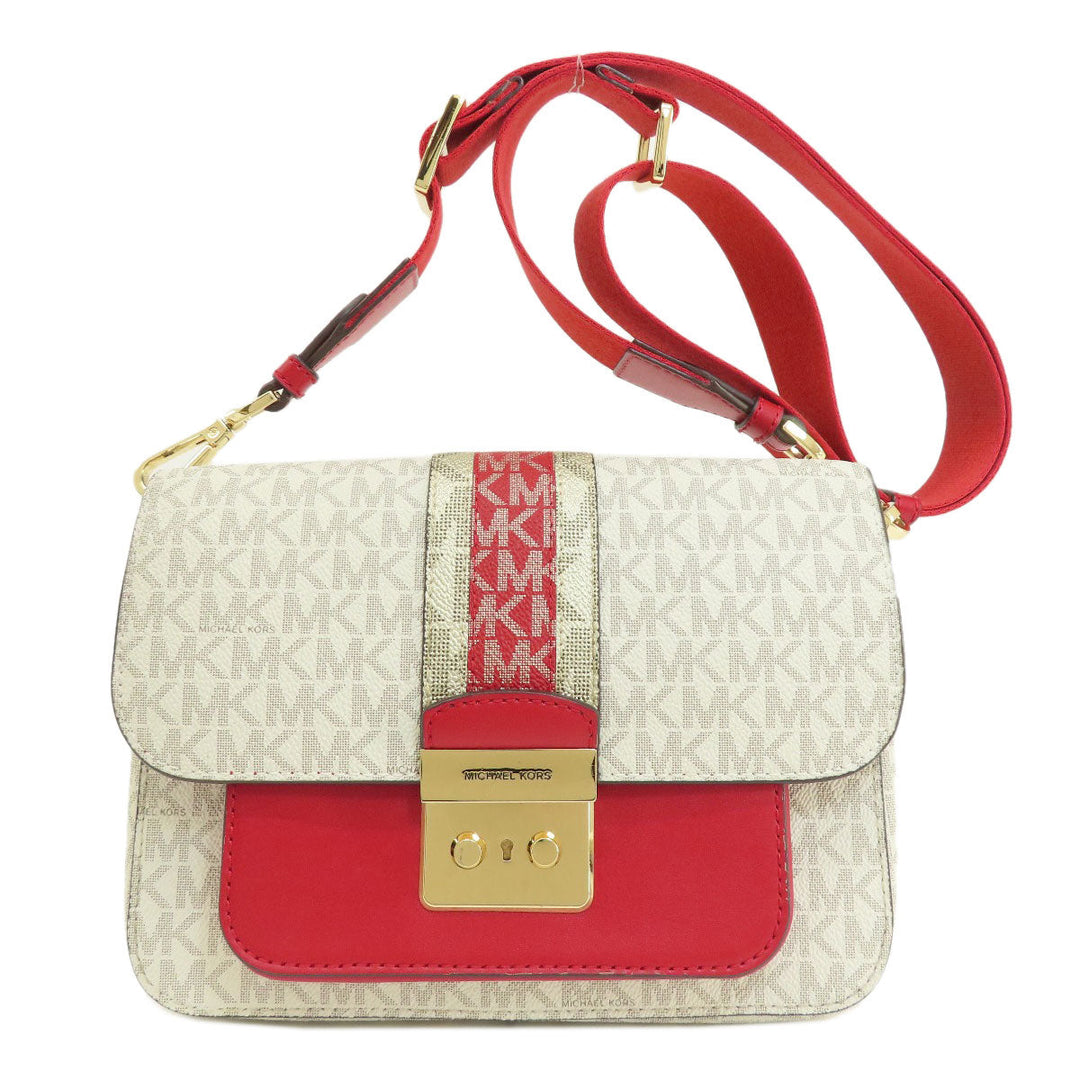 MICHAEL KORS Shoulder Bag PVC white MK Signature Long Shoulder Women Used Authentic