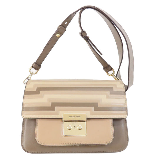 MICHAEL KORS Shoulder Bag leather beige logo Women Used Authentic