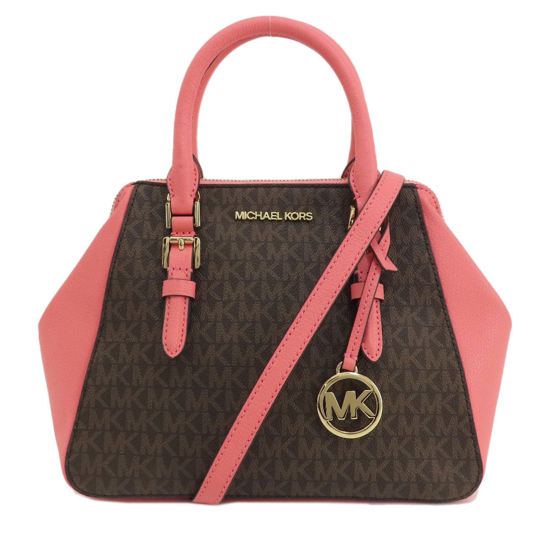 MICHAEL KORS Handbag Leather, Coated Canvas Brown MK Signature 2WAY Women Used Authentic