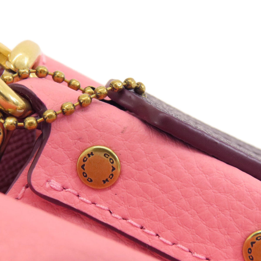 COACH Handbag C3766 leather pink logoMetal 2WAY Women Used Authentic