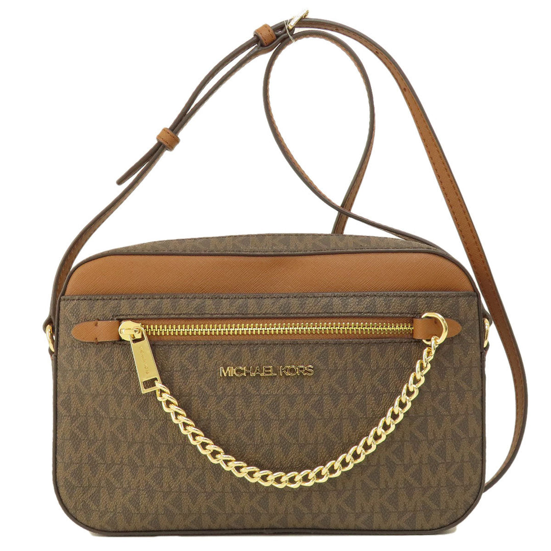 MICHAEL KORS Shoulder Bag Leather, Coated Canvas Brown Long Shoulder MK Signature Women Used Authentic