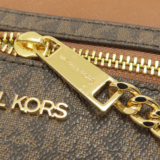 MICHAEL KORS Shoulder Bag Leather, Coated Canvas Brown Long Shoulder MK Signature Women Used Authentic