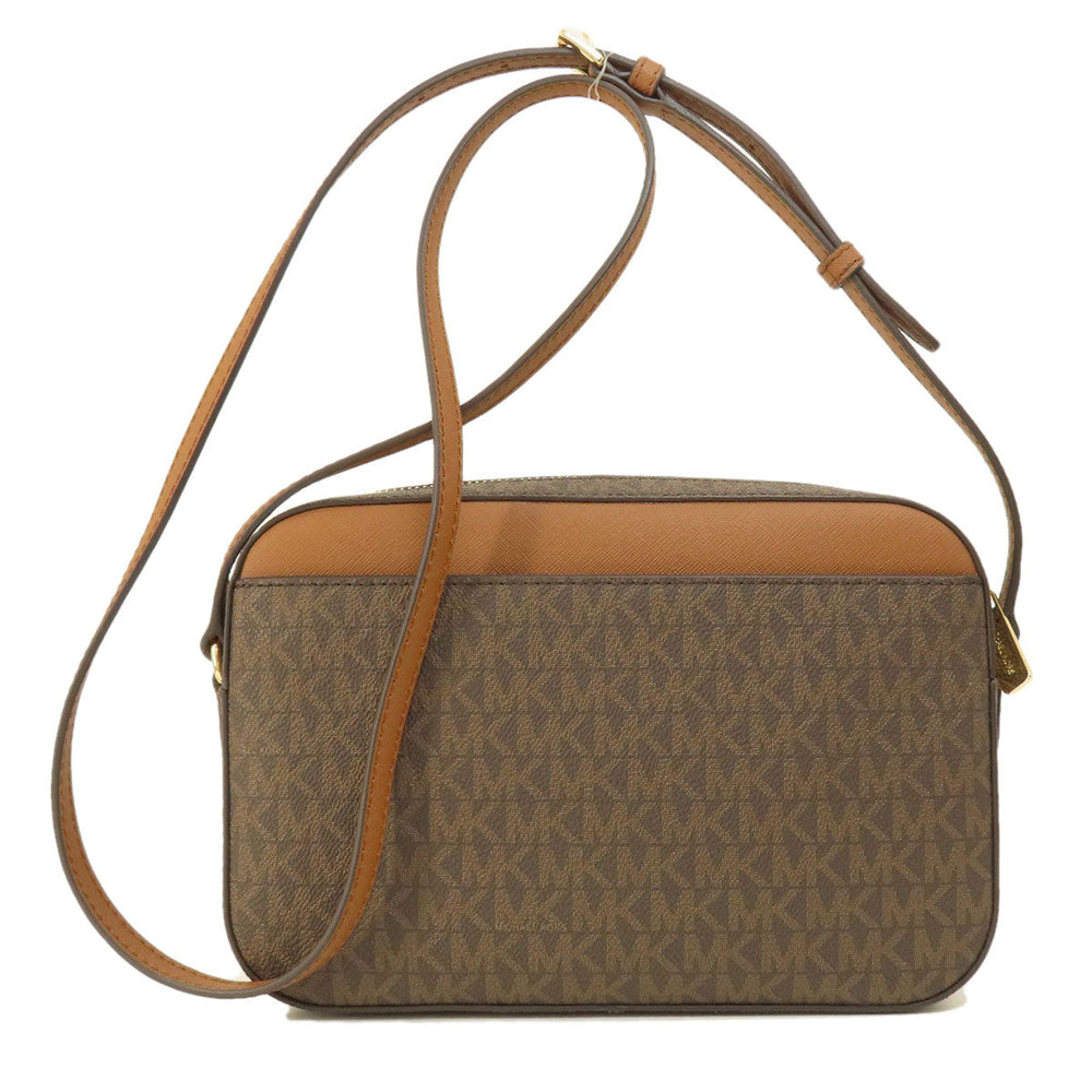MICHAEL KORS Shoulder Bag Leather, Coated Canvas Brown Long Shoulder MK Signature Women Used Authentic